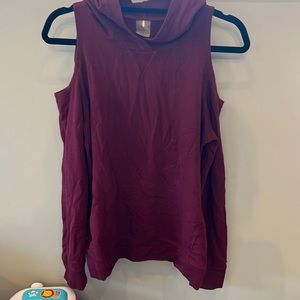 Shoulder cut out sweater with hood